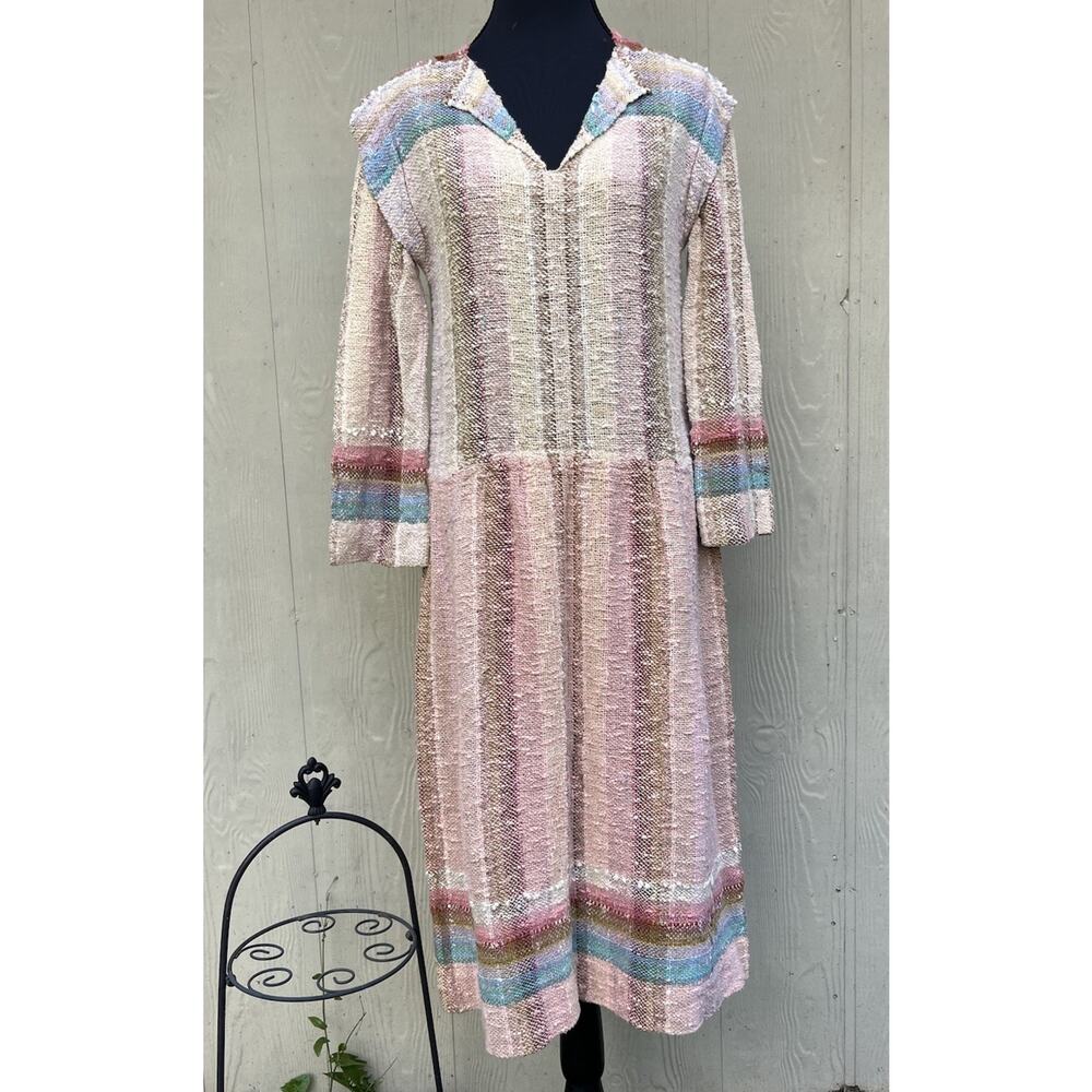 Susan Neal Sz S Pink/Tan Handwoven Stripe Funky Art-to-Wear Fiber Artist Dress